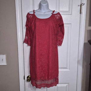 Fire Los Angeles Cold-Shoulder Crochet Berry Color Dress Size Medium